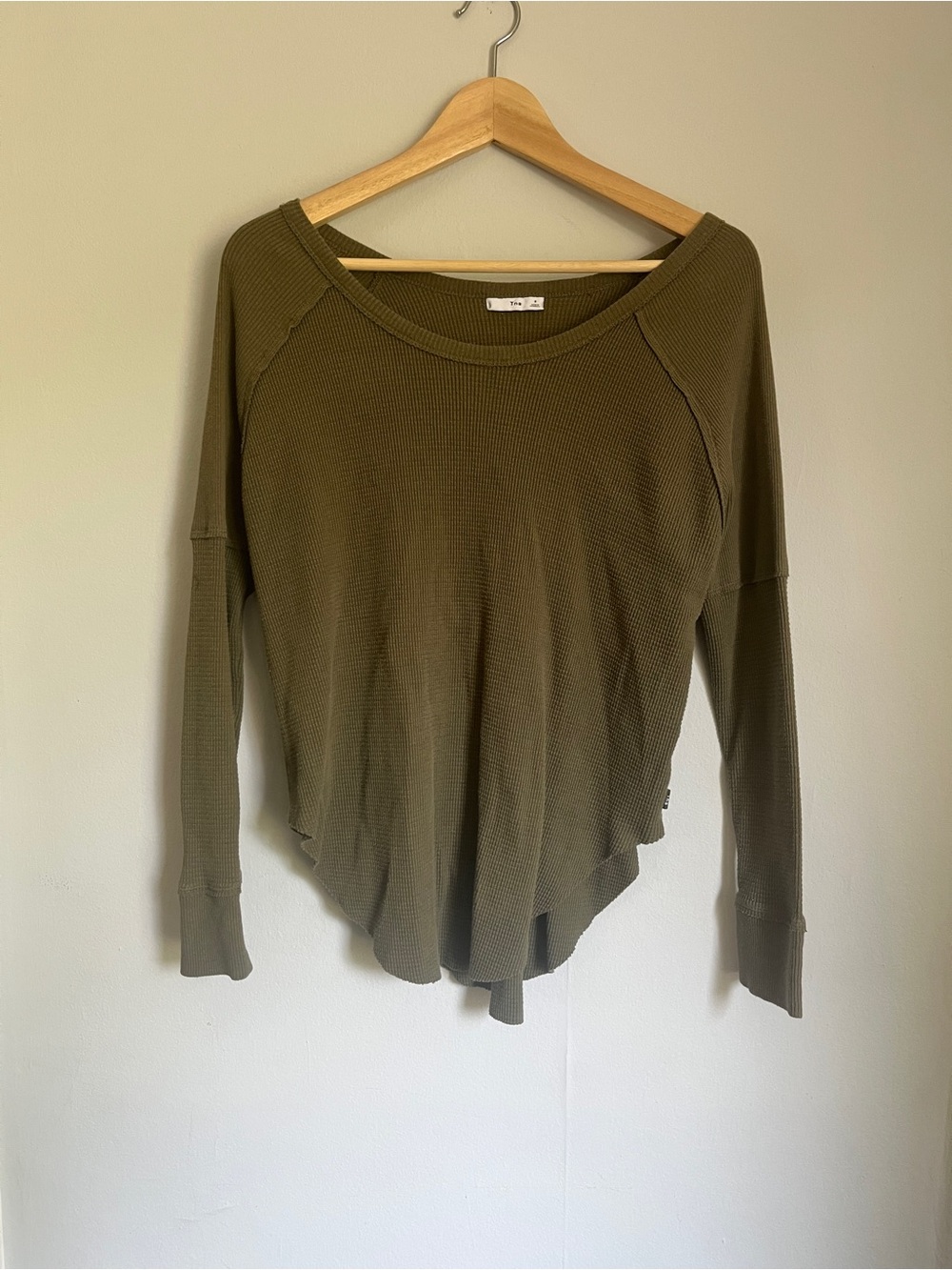 TNA Olive Green Waffle Knit Long-Sleeve Top